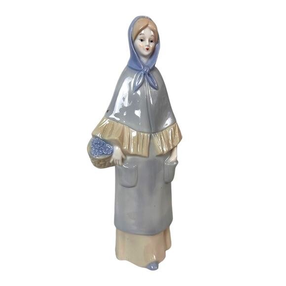 Frankel Lady Figurine Vintage Ceramic Flower Girl Basket Elegant Muted Blue - Picture 15 of 15